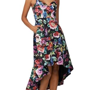 ISO AIDAN MATTOX HIGH LOW FLORAL DRESS